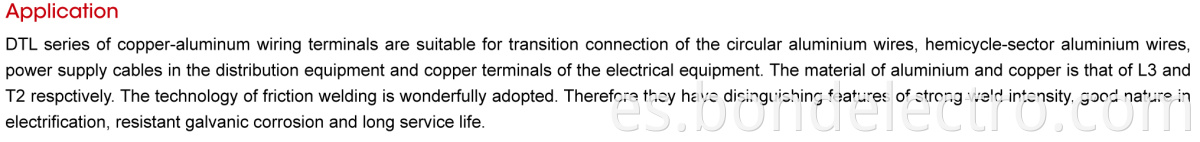 Application of DTL-2 Aluminium-Copper Terminal Connectors